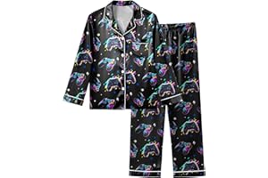 Fiodrimy Boys Pajamas Silky Satin Big Boys PJs Set 2 Piece Sleepwear Button Down Kids Jammies Loungewear Clothes Size 8-14