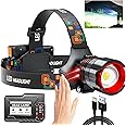 Rechargeable Headlamp 990000 High Lumens, LED Headlight with 12 Modes, Zoomable, IPX7 Waterproof, Motion Sensor Brightest Hea