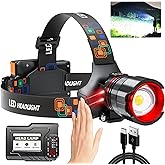 Rechargeable Headlamp 990000 High Lumens, LED Headlight with 12 Modes, Zoomable, IPX7 Waterproof, Motion Sensor Brightest Hea