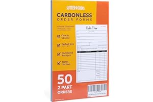 SUTTER SIGNS Order Forms for Small Business 50 ct | 2 Part Carbonless Sales Receipt Book for Craft Business & Bakery Invoices and Purchase Order Slips, 5.5 x 8.5 in