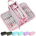 Sooez Large Pencil Case, Big Capacity Pencil Pouch Pen Bag with 3 Compartment, Portable Canvas Stationery Organizer with Zipper, Cute Aesthetic School Supplies for Teen Girls College, Pink with Plaid