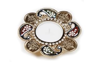 CHERKRAFT Diwali Diya Decorative T-Light Holder with Dimoands Diwali Decoration Door Step Lamp (Design 8)