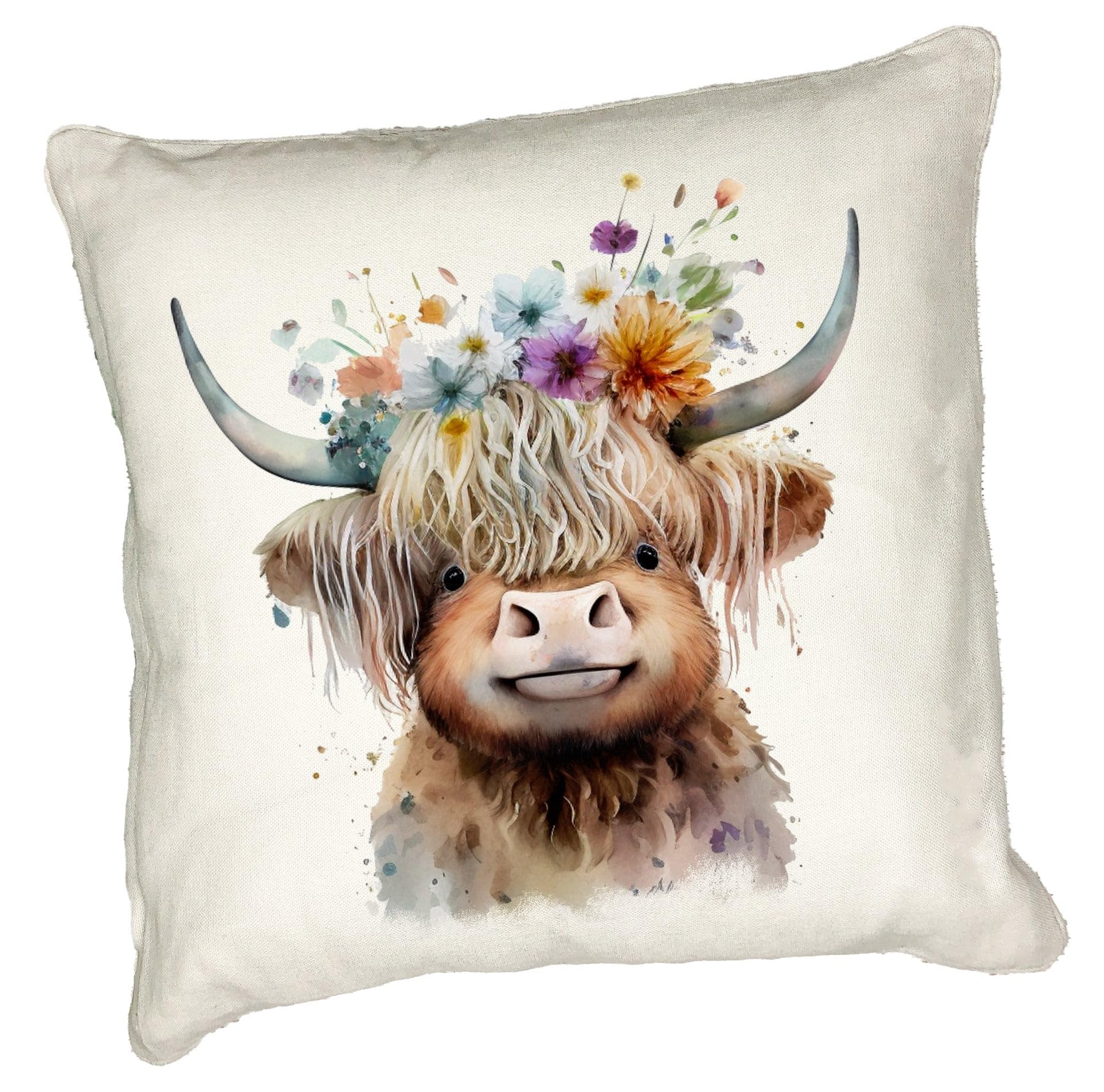 Anonymous Gifting Highland Cow Printed Cushion Cover - 40x40cm - Linen style - Cow 4
