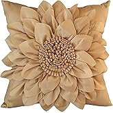 Bella's Giftshop 3D Sunflower Decorative Throw Pillow Covers for Bed Sofa Couch Car, Accent Floral Taffeta Cushion Cover, Handmade Pillow Cases Living Room Decor, 17x17 Inch-Gold