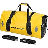 WILD HEART Waterproof Bag 55L 66L 77L Motorcycle Dry Duffel Bag for Travel,Motorcycling, Cycling,Hiking,Camping (77L, Yellow)