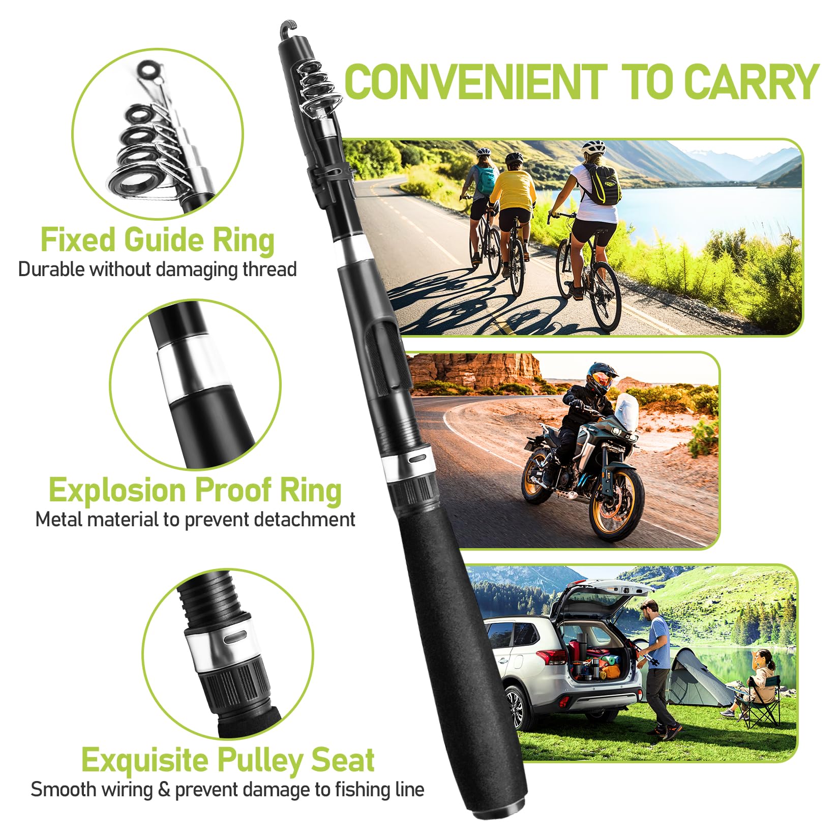 Telescopic Fishing Rod and Reel Combos, 2PCS 5.9FT Carbon Fiber Fishing Pole Kits with Spinning Reels, Collapsible Travel Fishing Rod Line Lures Set with Carrier Bag for Freshwater Saltwater Fishing