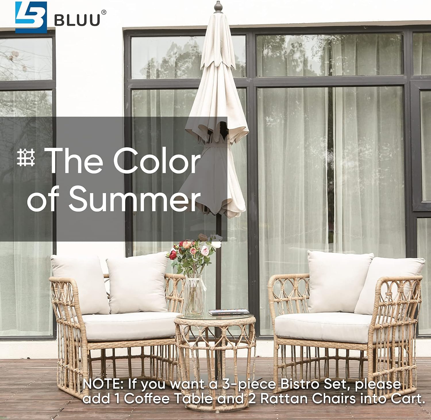 BLUU Rattan Chair in Aluminum Classic Patio Furniture Wicker Conversation Bistro Set/Water Rust & Aging Resistant (Chair) : Garden & Outdoor