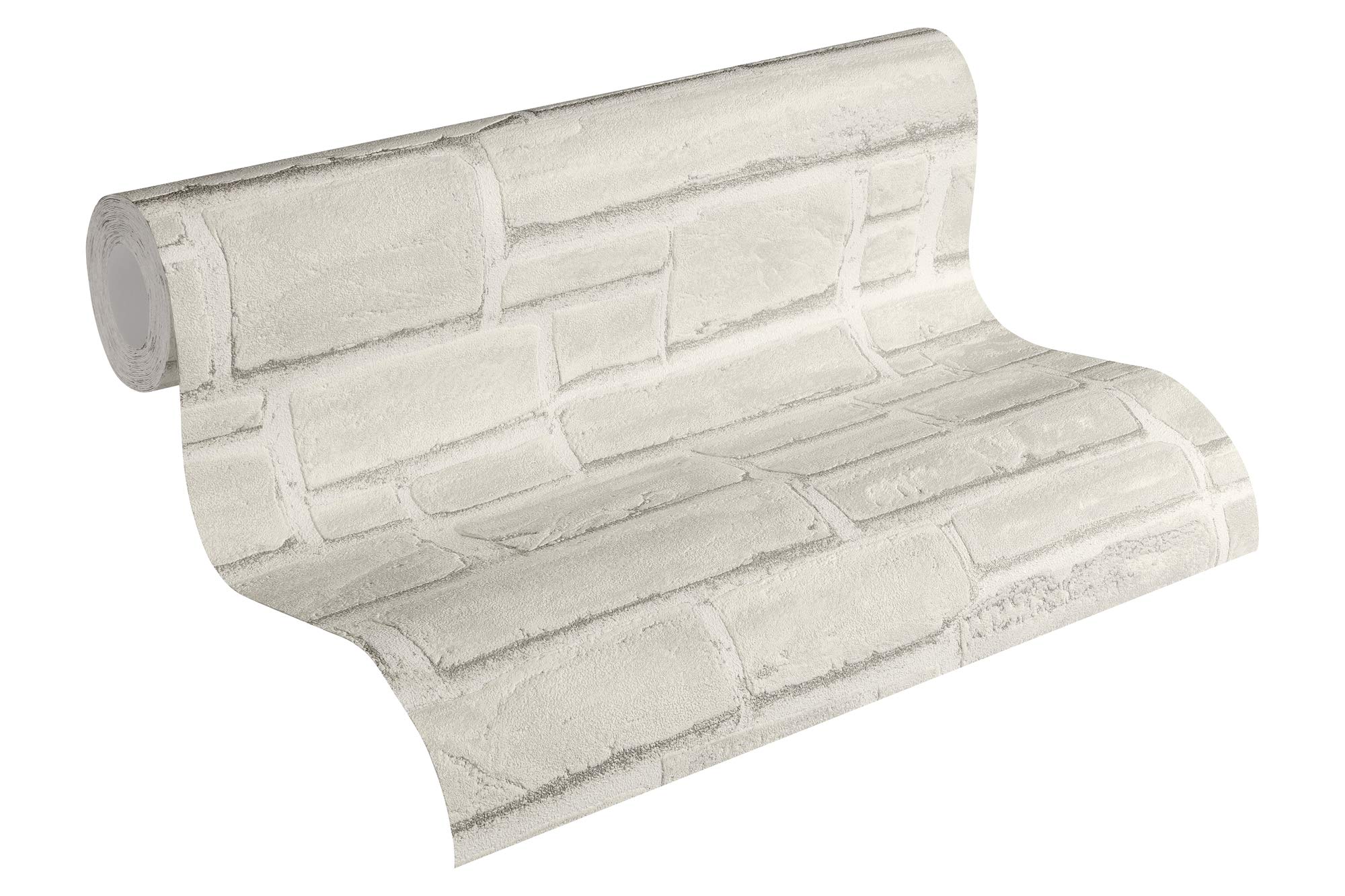 A.S. Création Brick Wallpaper Elements Non-Woven Wallpaper 10.05 m x 0.53 m White Grey Made in Germany 662316 6623-16