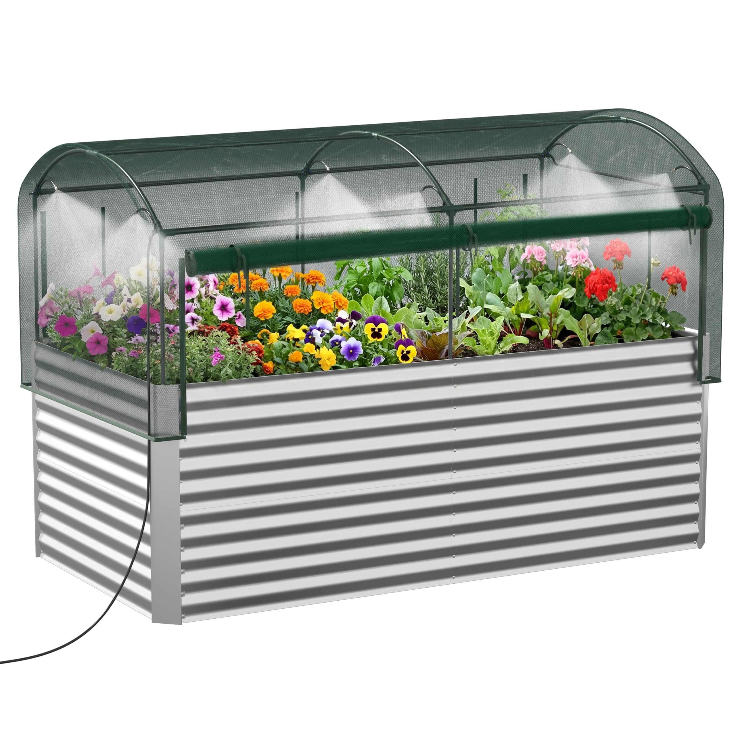 Photo 1 of ***FINAL SALE, NO RETURN*** 8x4x3 ft Tall Galvanized Raised Garden Bed with Self-Watering System, Elevated Planter Boxes Outdoor with Mesh Cover, Rectangular Deep Raised Beds for Gardening,Vegetables,Flower, Backyard, Patio