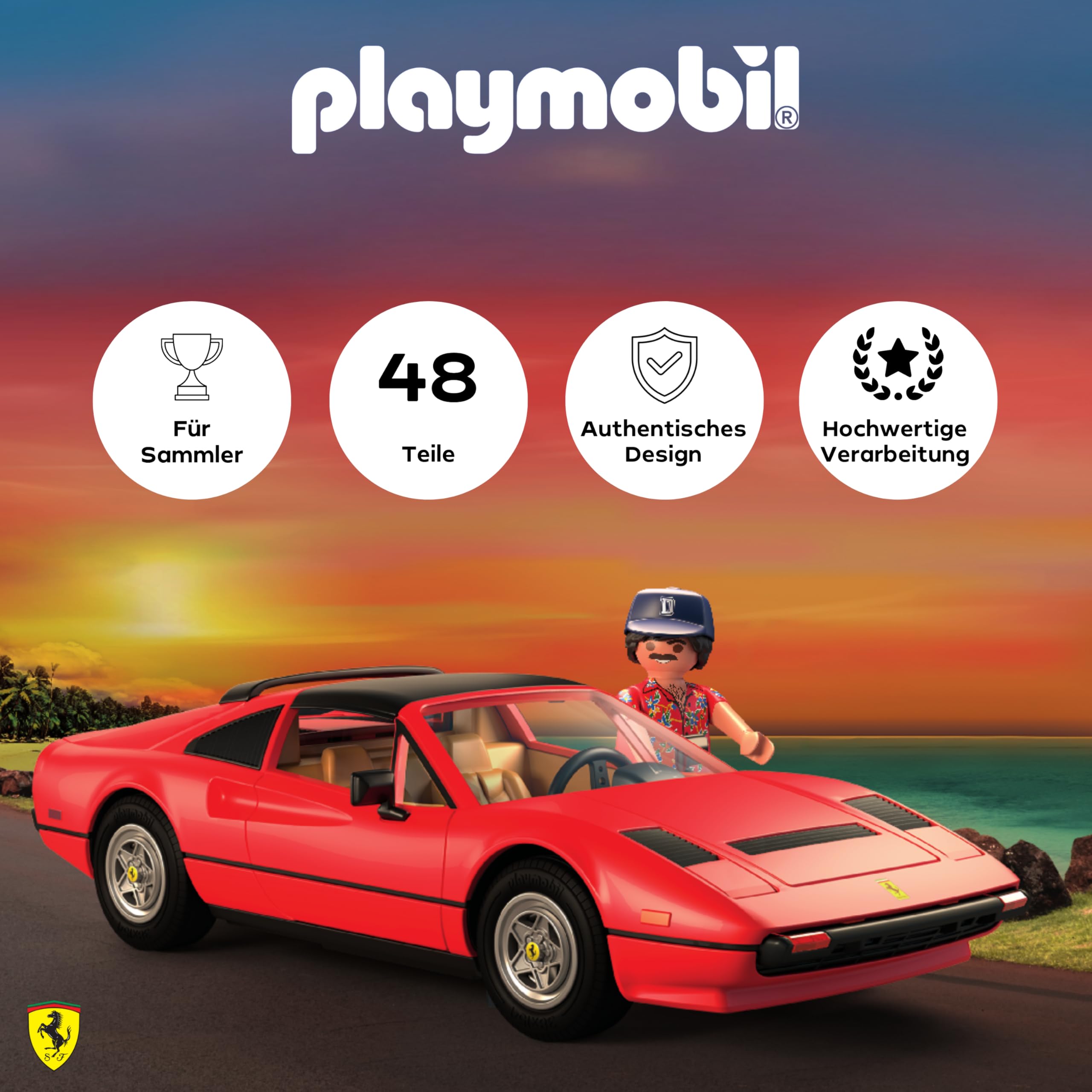 PLAYMOBIL Famous Cars 71343 Magnum, P.I. Ferrari 308 GTS Quattrovalvole, Supersportwagen, Sammlerstück für Autofans, Spielzeug für Sammler und Kinder ab 5 Jahren 3