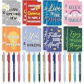 Funrous 32 Pcs Motivational Quote Pens Inspirational Notepads Mini Journal with Ballpoint Pen Small Notebooks Gift Set for Men Women Coworkers, Adult Party Favors Christmas Prizes Gift(Vibrant)