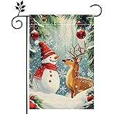 Winter Snowman Garden Flag for Outside Christmas Reindeer Snowflake Welcome Yard Flag 12x18 Inch Double Sided Burlap Holiday Farmhouse Outdoor Flag Home Decoration