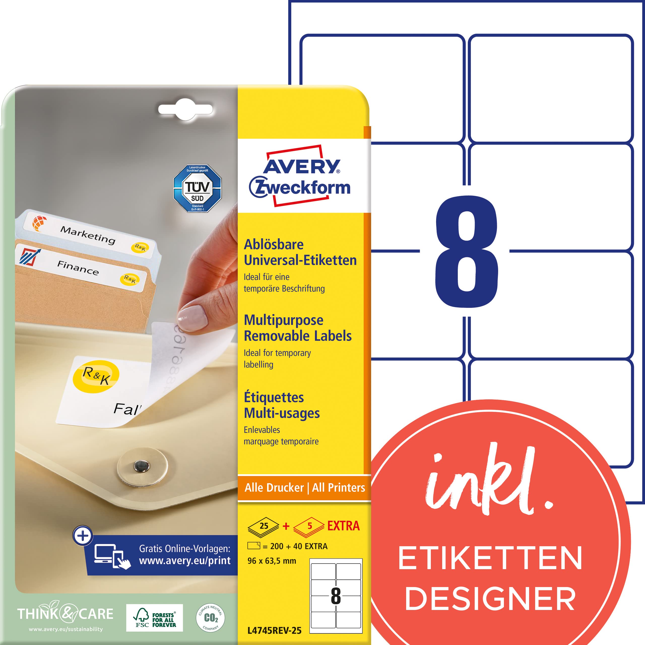 Avery Zweckform Removable Labels for Labelling Slide Boxes 96x63.5 mm 200 Labels White