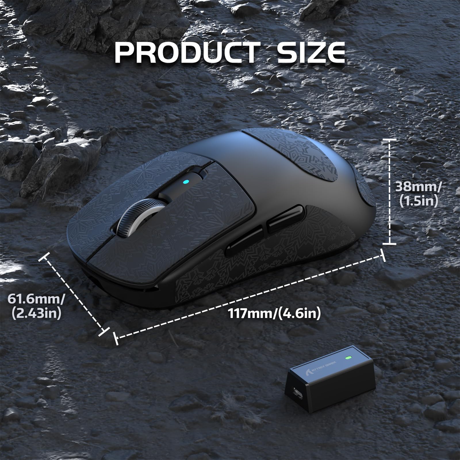ATTACK SHARK R6 Lightweight Wireless Gaming Mouse,PAW 3950Max Sensor Computer Mouse with Nordic 52480,8KHz Polling,42K DPl,OMRON Optaicl Switch,USB-C Charging,7 Programmable Buttons(Black & Sticker)