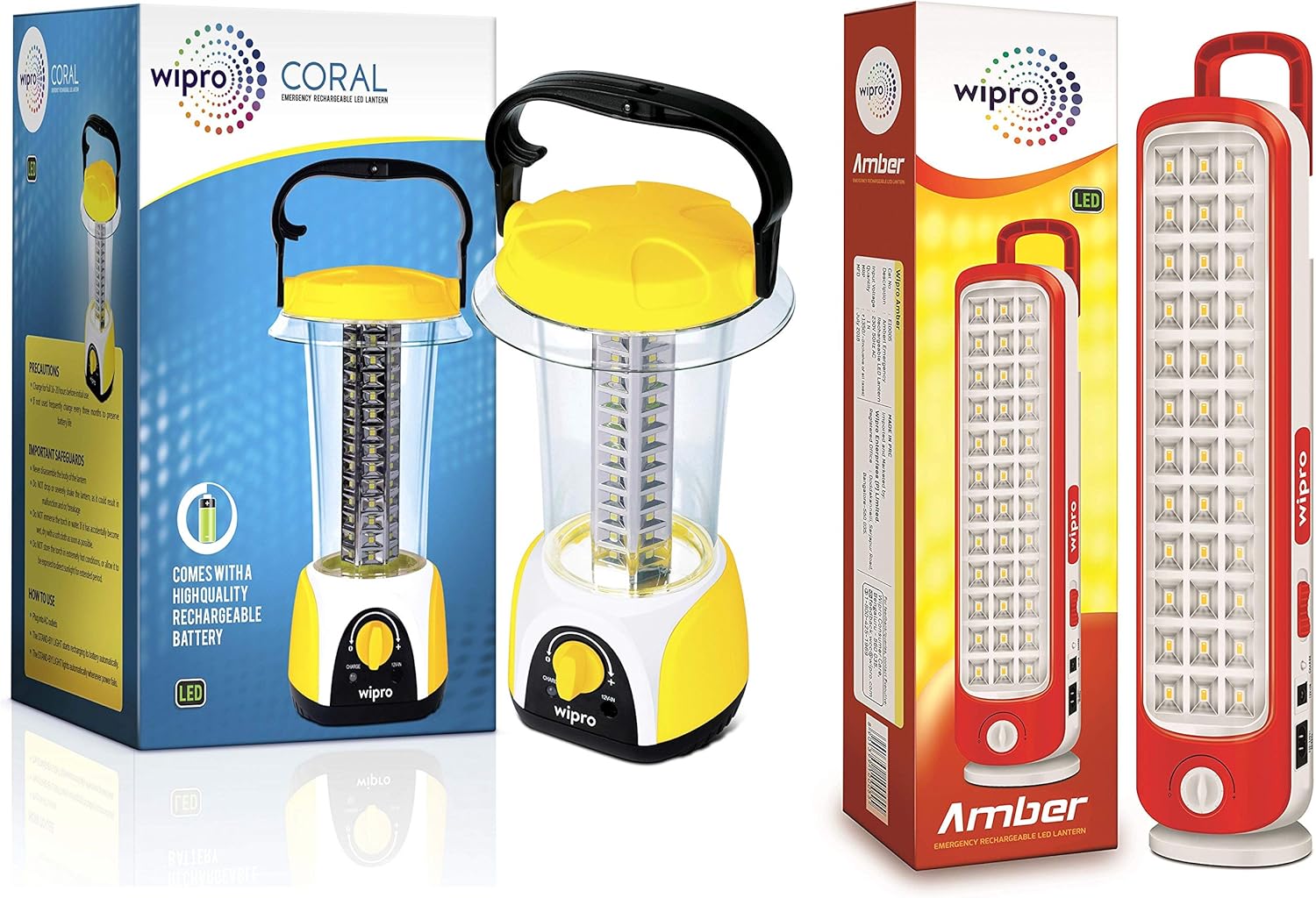 Buy Wipro Coral Rechargeable Emergency Light (Yellow) & Amber