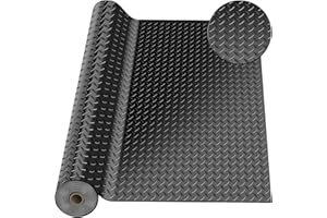 LAAPEE 4 x 7 FT Garage Floor Mat, Diamond Plate Rubber Flooring Roll, PVC Garage Flooring Rolls for Under Car, Large SUVs, Pickup Truck, RV, Gym