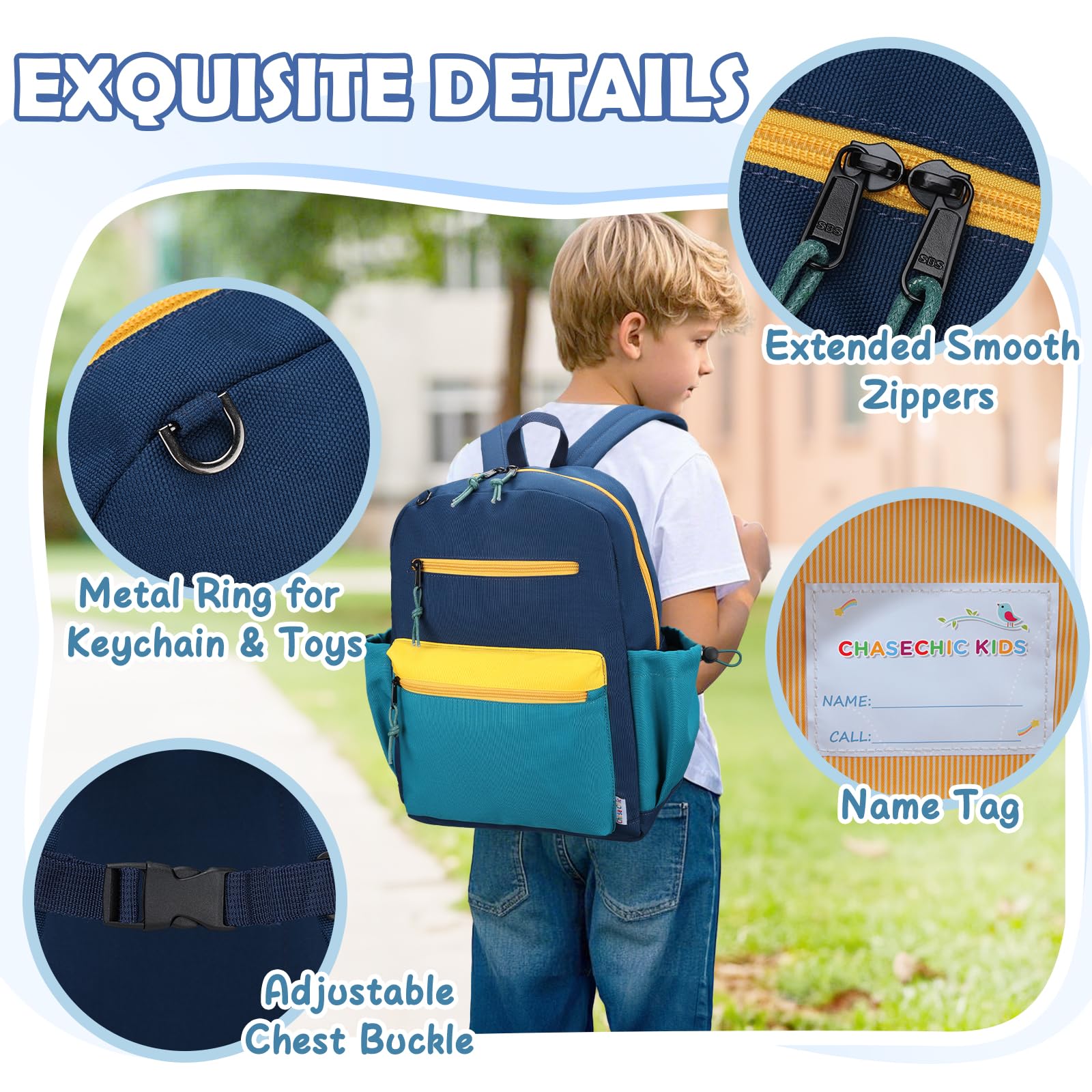 Chase Chic Rucksack Kinder,Kinderrucksack Jungen Mädchen für 5-8 Jahre,Wanderrucksack Schulrucksack mit Brustgurt für Kindergarten/Vorschule/Schule(Blauer-M) 6