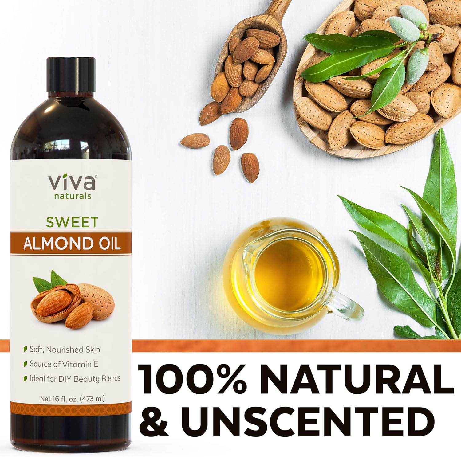 Almond Oil (16 oz); Sweet Almond Oil for Skin or Almond Oil for Hair, The Perfect Natural Body Oil for Women, Great as Unscented Massage Oil : Beauty