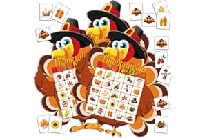 Blosssound Thanksgiving Bingo Game Set – 24 Player Cards with Call Card & Turkey Markers, Fall Harvest Party Game for Family, Thanksgiving Party, Holiday Dinner, and Autumn Festival Activities