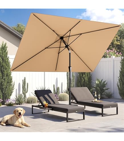 PURPLE LEAF 6' x 9' Rectangle Outdoor Umbrella for Patio with Tilt Adjustment, Patio Table Umbrella for 3 Year Fade Resistant, Aluminum Pool Market Umbrella for Deck, Garden, Patio, Poolside