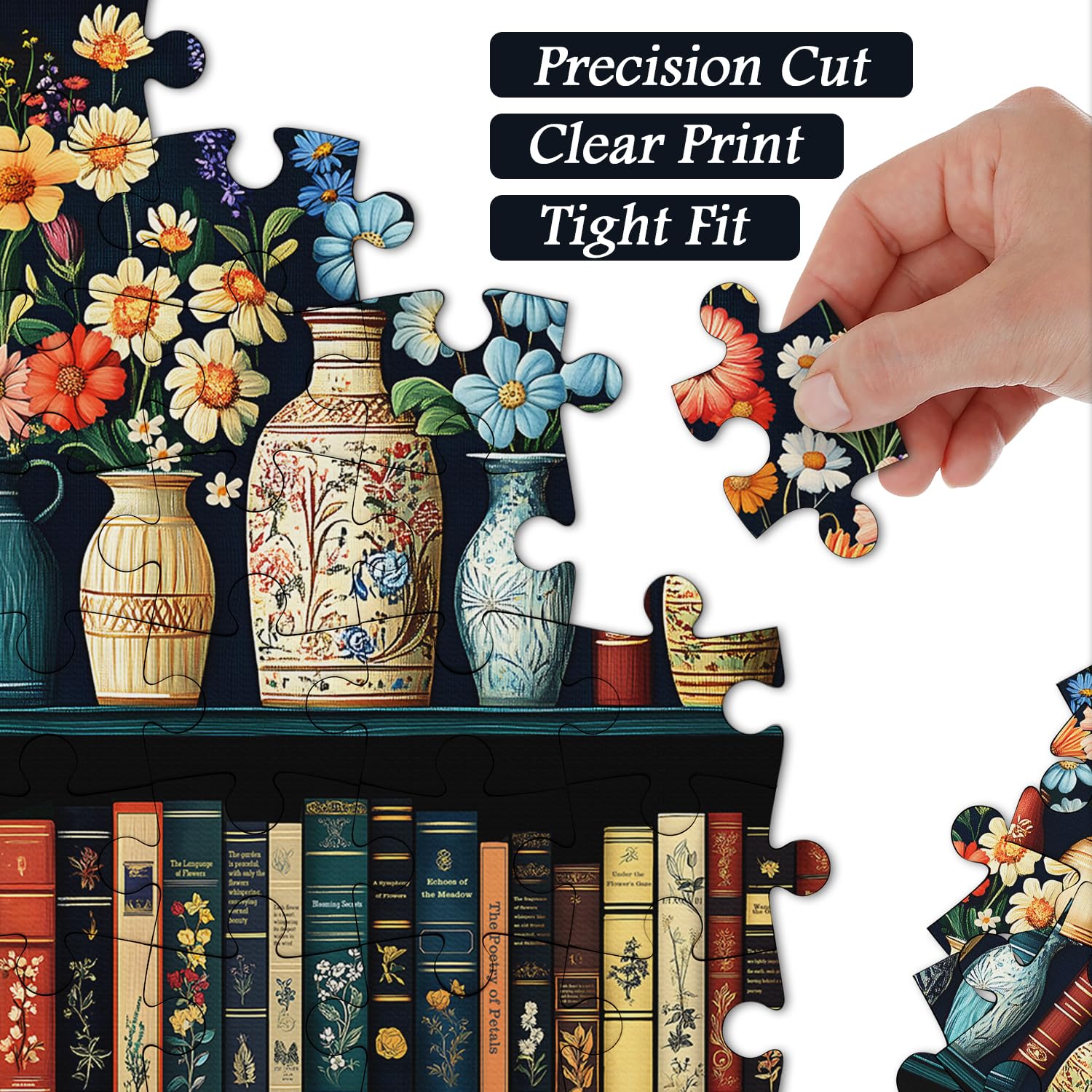 Wildflower Puzzles for Adults 1000 Pieces, PICKFORU Vintage Flower Book Puzzle, Wildflower Pages Jigsaw Puzzle for Book Lover, Floral Art Bookshelf Library Puzzles