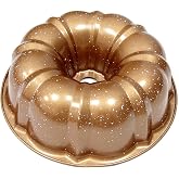 Kundalini Classic Bakeware 9.5 Inch Non-stick Fluted Cake Pan,Heavy Duty Carbon Steel Tube Baking Mold Gold