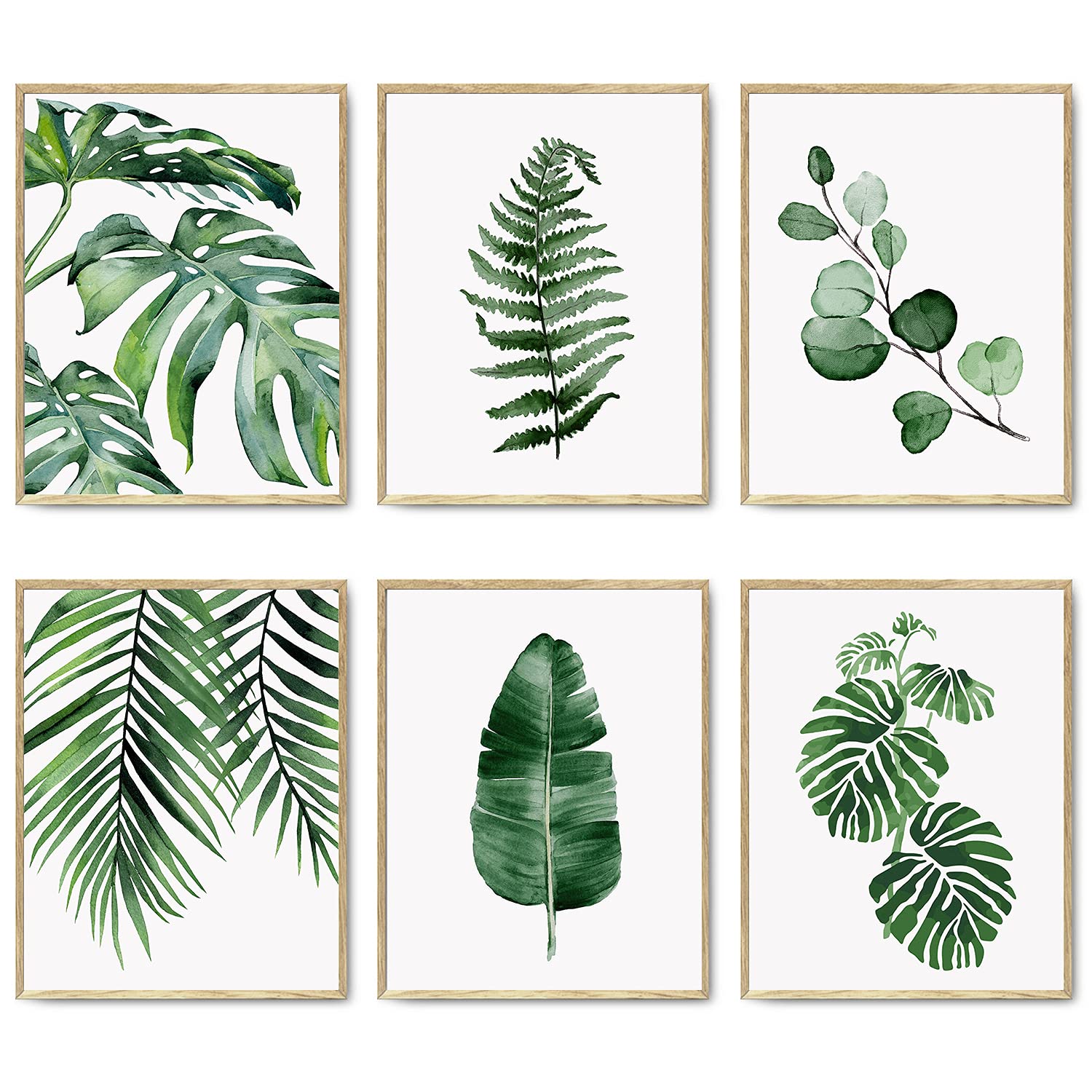 HoozGee Green Botanical Wall Art Print Set of 6 Natural Plant Leaves Home Decor Aesthetic Bathroom Art Canvas Posters Leaf Prints Poster Set (11"x14" UNFRAMED, Leaf Wall Art)