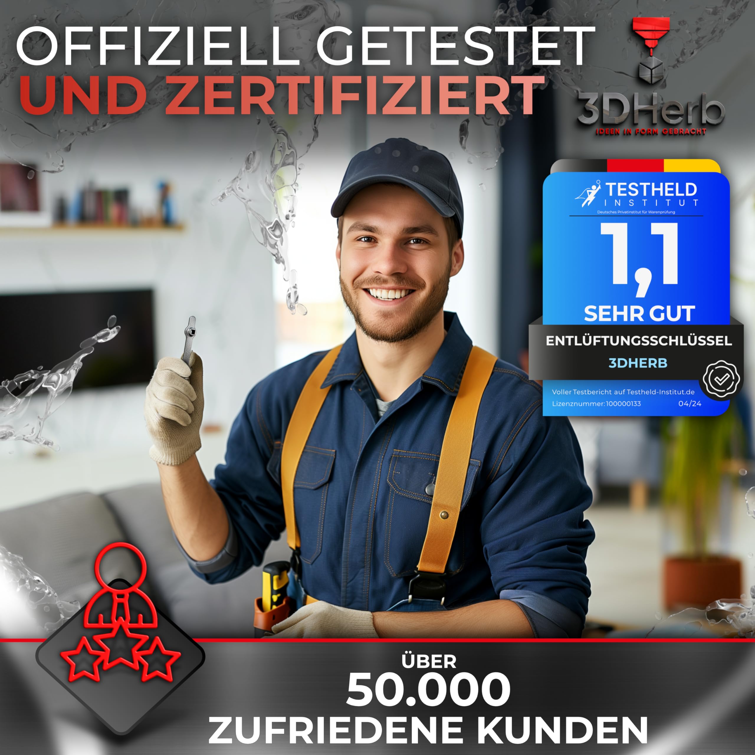 3DHerb Entlüftungsschlüssel, Edelstahl Heizungsschlüssel, Heizkörper Entlüftungsgriff, Vierkantschlüssel, Heizung entlüften, aus hochwertigem Edelstahl - DAS ORIGINAL - 7