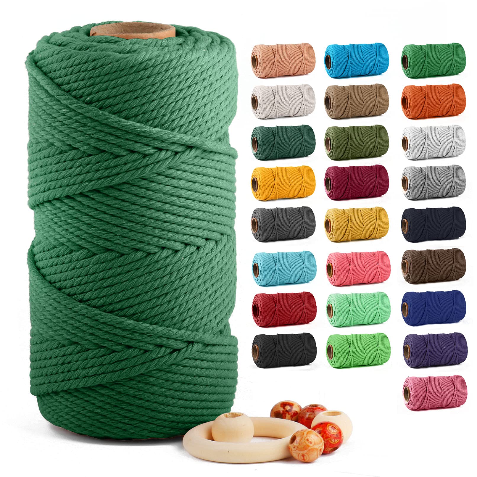Photo 1 of Macrame Cotton Cord 5mm x 100 m, ZUEXT 100% Natural Handmade Colorful 4 Strands Twisted Braided Cotton Rope for Wall Hanging Plant Hangers Gift Wrapping Tapestry DIY Crafts(100m, Emerald Green)