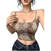 RoseSeek Women's Snake Skin Spaghetti Strap Camisole Tops Animal Print Backless Crop Cami Tank Tops