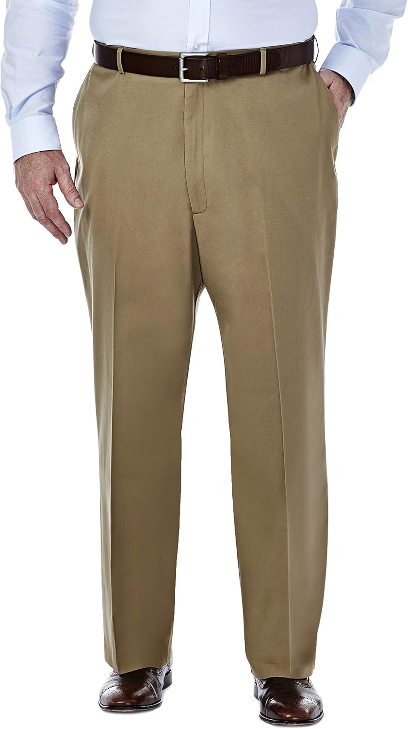 Haggar Men's Big-Tall Premium No Iron Classic Fit Expandable Waist Plain Front Pant at  Men’s Clothing store