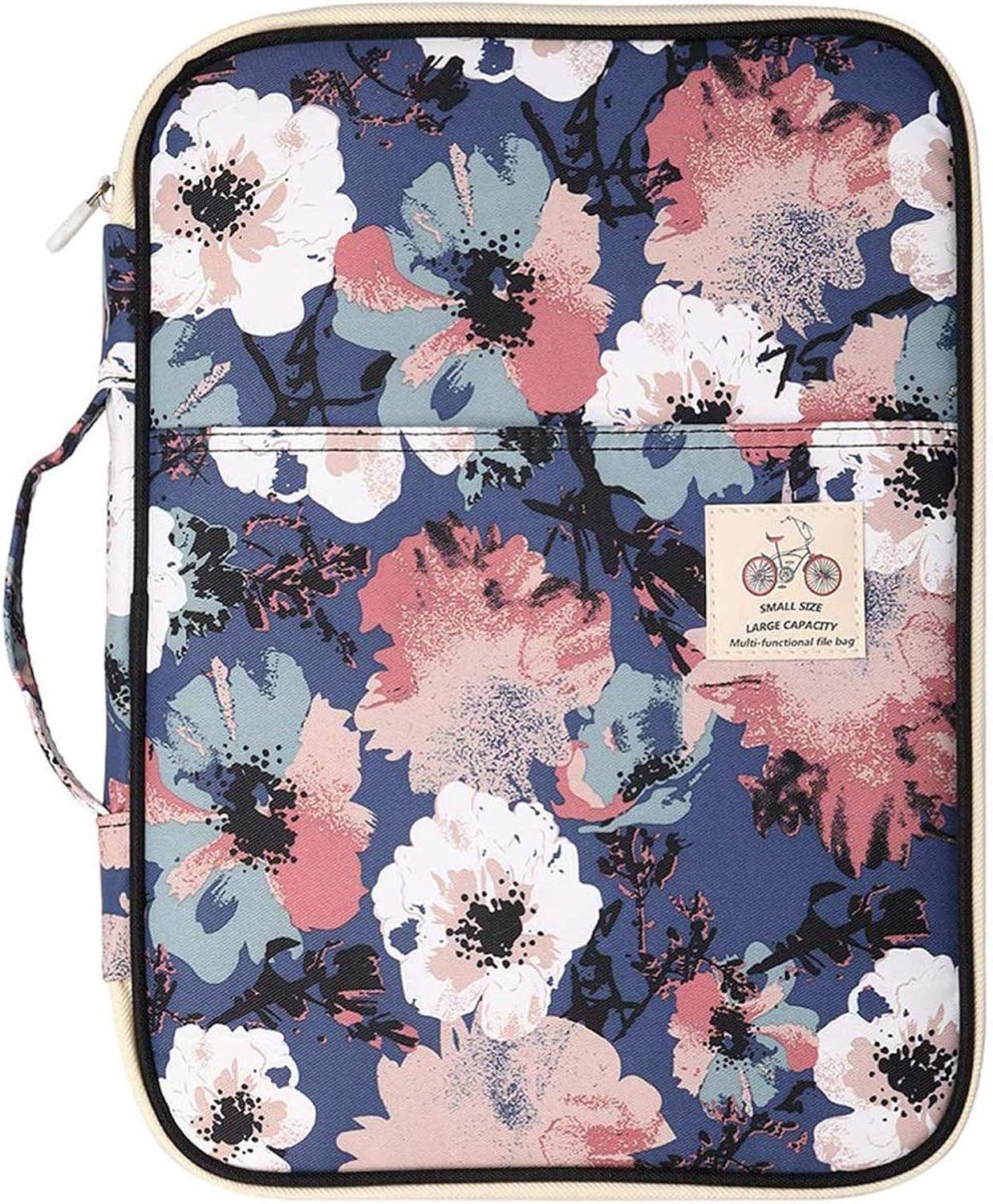 JAKAGO Multi-Functional Portfolio Travel File Organizer Business Waterproof A4 Document Bag Zippered Case Pouch for Notebook, Ipad, Journals, Sketchbooks Carrying Case (Flower)
