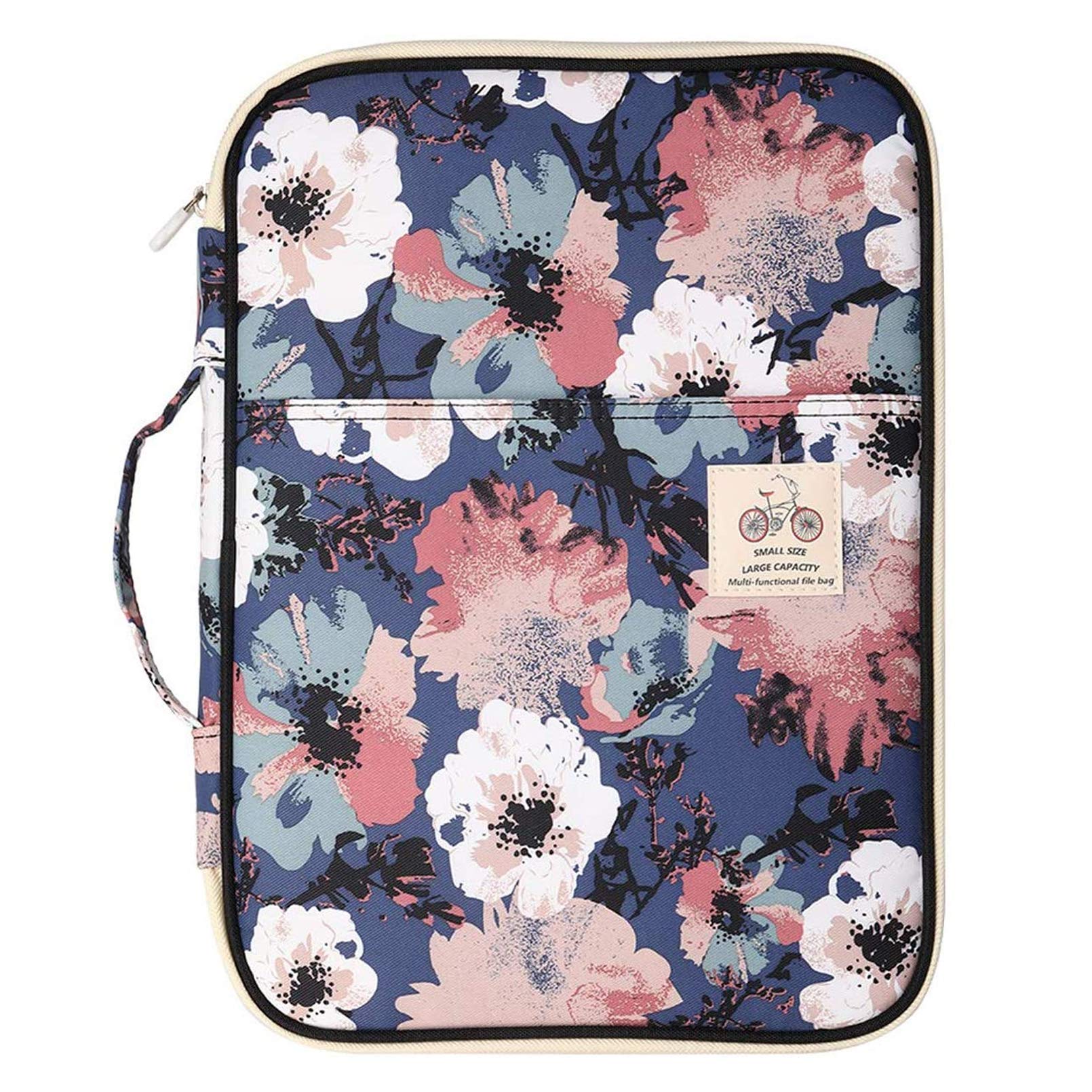 JAKAGO Warterproof A4 File Portfolio Document Folder Notepad Carrying Cases Passport Holder Tablet Sleeve Charge Cable Storage Bag for Travel Office Business Holiday Meeting Interview (Flower)
