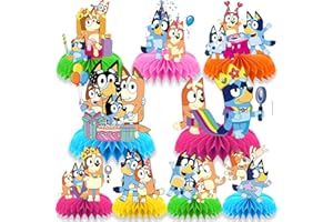 ELGADO 9Pcs Cartoon Honeycomb Centerpieces for Birthday, Blue Dog Party Favors, Honeycomb Table Decorations,Blue Birthday Party Supplies for Boys and Girls.