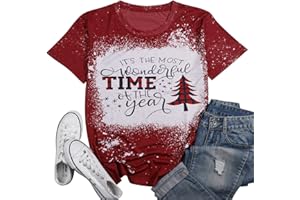 MOUSYA Christmas Buffalo Plaid Shirt Womens It's The Most Wonderful Time of The Year Shirt Merry Christmas Short Sleeve Shirt