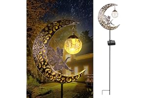 Solar Lights Outdoor Garden Decor LED Moon Fairy Crackle Glass Lights Waterproof Metal Stake Ornament for Patio Lawn Yard Out