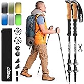Foxelli Trekking Poles &ndash; Lightweight Collapsible Aircraft Grade Aluminum Hiking Poles with Cork Grips Quick Locks &amp; All-Terrain Accessories &ndash; Pair of 2