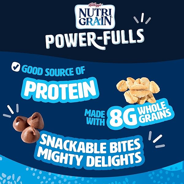 NUTRI-GRAIN POWER-FULLS SOFT BAKED OAT BITES, PROTEIN SNACKS, WHOLE GRAIN, CHOCOLATE CHIP, 5.6OZ BOX (4 POUCHES)