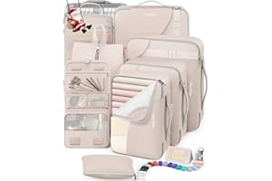 10 Set/8 Set Packing Cubes for Travel, Gifts for Women Mom,Anti-Tearing Suitcase Organizer for Luggage with Shoe & Hanging Toiletry Bag,OlarHike Vacation Essentials & Accessories for Cruise Ship,Cream