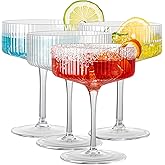 wookgreat Vintage Art Deco Coupe Glasses, Set of 4 Ribbed Coupe Cocktail Glasses, 10 oz Classic Martini Glasses, Elegant Hand Blown Manhattan Goblet for Bar, Martini, Cosmopolitan, Gimlet, Pisco Sour