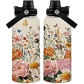 WWHSAI Floral Boho Water Bottle 32oz, Flowers Gifts, Flower Tumbler Gifts for Women Girls, Abstract Retro Mid Century Flower Gift for Her on Christmas Birthday Mothers Day