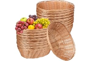 GNIEMCKIN 30 Pack Plastic Oval Basket, Poly Wicker Bread Baskets, Small Gift Baskets for Kitchen, Restaurant, Christmas Gifts