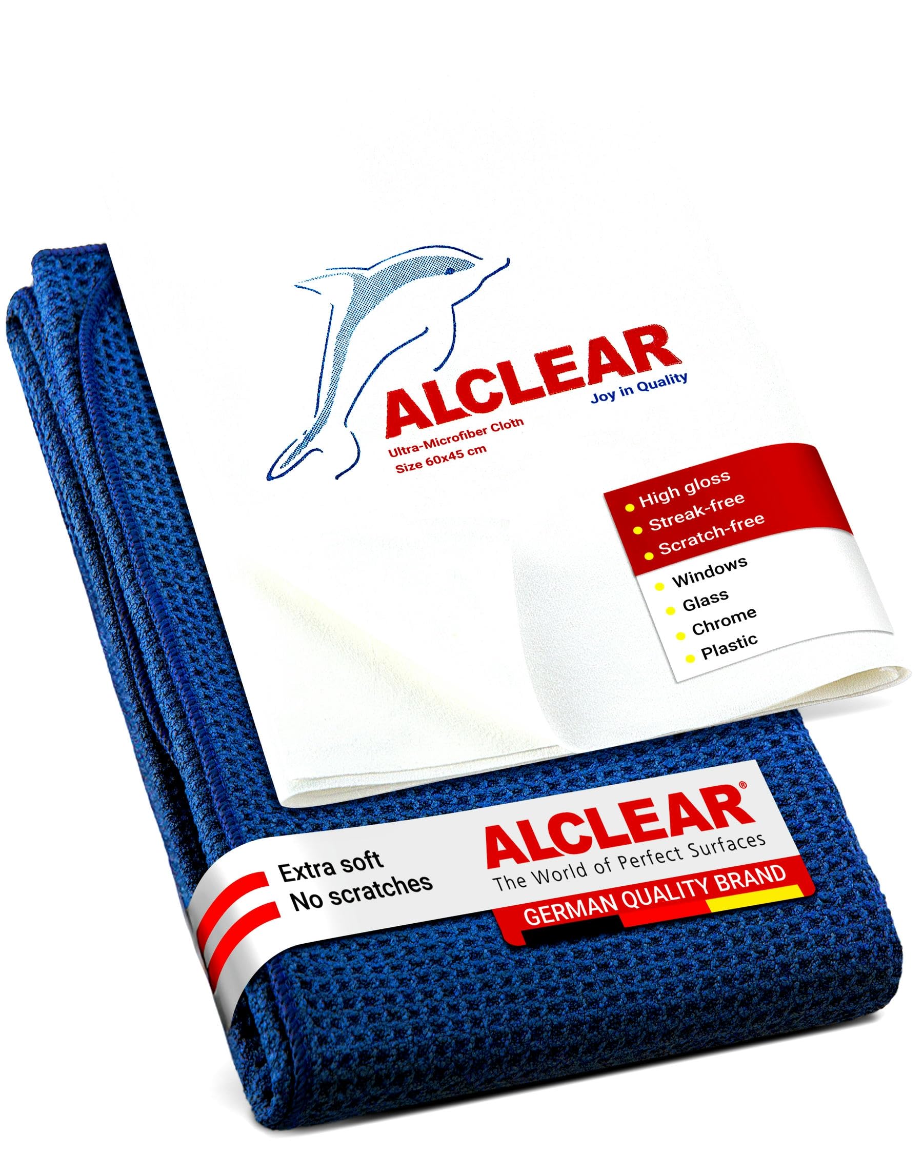 ALCLEAR 820002 2-Piece Microfiber Cloth Set: 60x45 cm Window Cloth & 60x40 cm Drying Cloth - streak-free, lint-free - for Windows, Mirrors, Glass, Car, Household, Bathroom, Kitchen, Glass Cleaning.