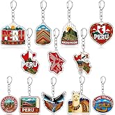 Neptniopllab 12pcs Peru Souvenir Keychain Gift,Peru Flag Keychains for Peru Party Favors Souvenir Key Rings,Backpack Charms
