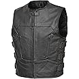 WICKED STOCK Leather Vest Men-Full Black leather Motorcycle Vests for Men - Bulletproof Style Motorcycle Vest- YKK Zippers