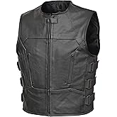 WICKED STOCK Leather Vest Men-Full Black leather Motorcycle Vests for Men - Bulletproof Style Motorcycle Vest- YKK Zippers