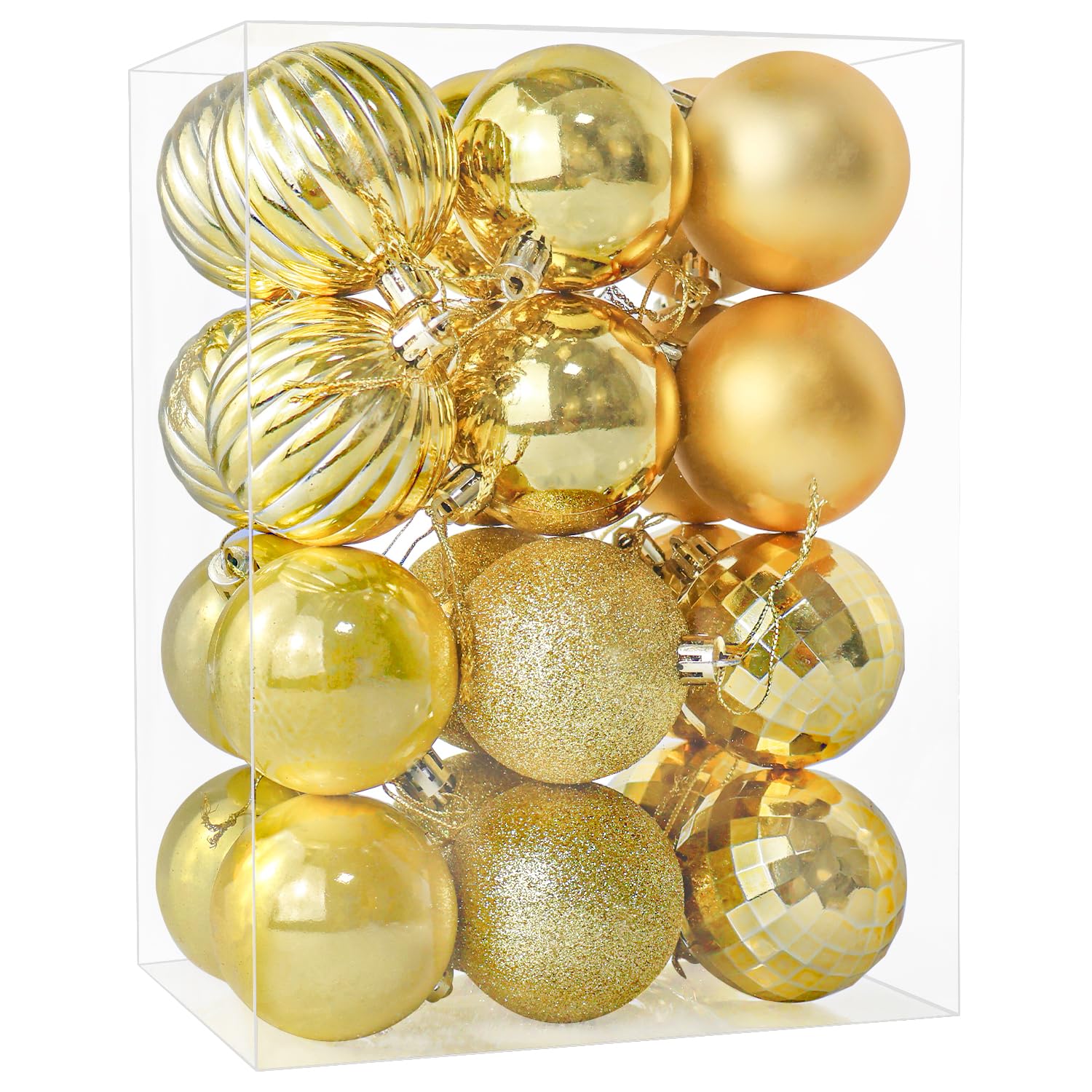 24 Pieces 60mm Christmas Tree Baubles Large Ball Baubles Ornaments Shatterproof Plastic Glitter Christmas Bulbs, Hanging Decorations for Xmas Tree Holiday Wedding Party, Gold