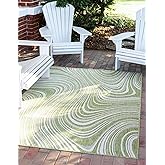Unique Loom Outdoor Modern Collection Area Rug - Pool (5' 1" x 8' Rectangle, Green/ Ivory)
