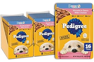 Pedigree Puppy Soft Wet Dog Food Morsels in Sauce with Chicken, 3.5 oz. Pouches, 16 Count