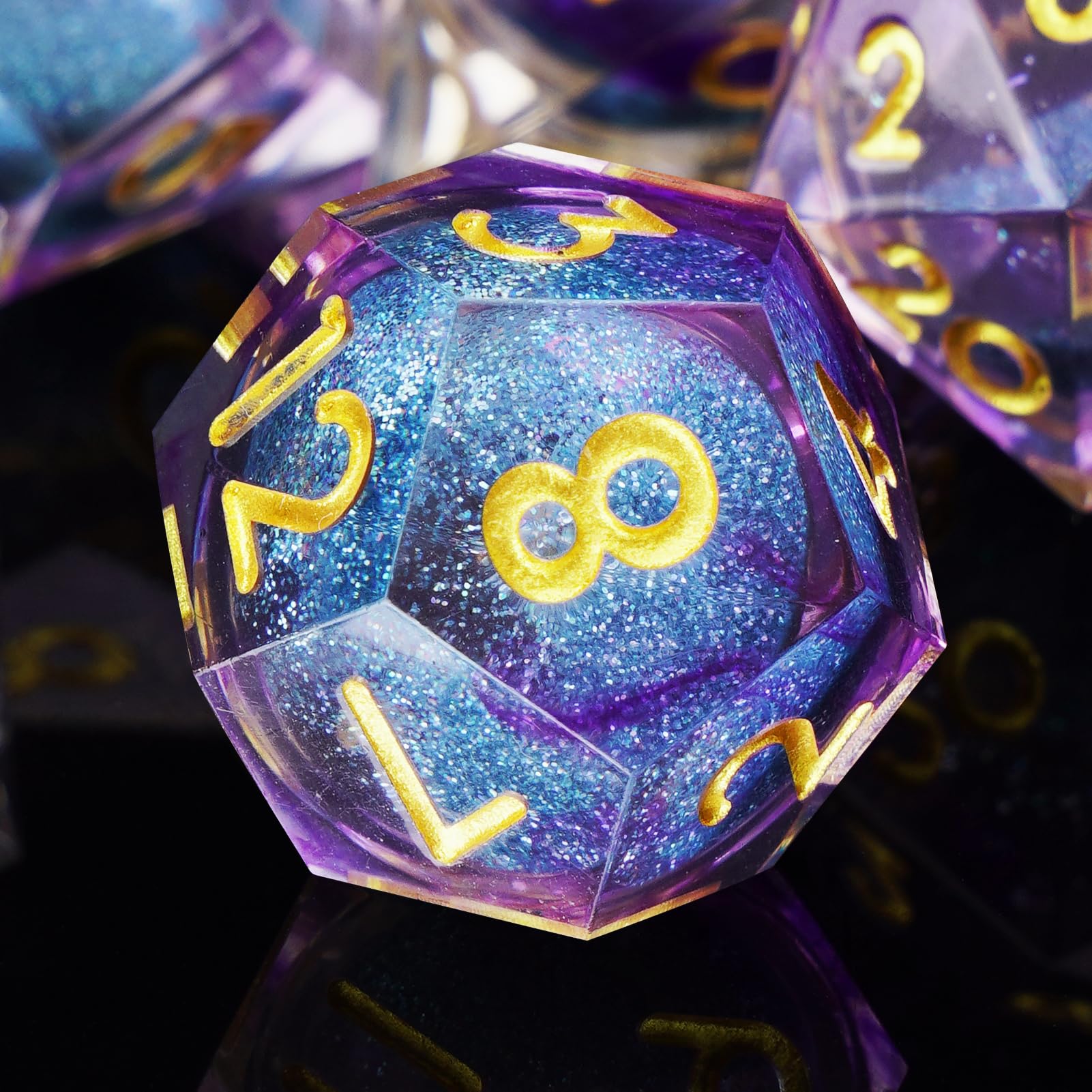 ORUZA 7 PCS Liquid Core DND Dice Resin Sharp Edge Dice Polyhedral D&D Dice Set for Dungeons and Dragons RPG MTG Role Playing Game Dice D20 D12 D10 D8 D6 D4 D% — image 1